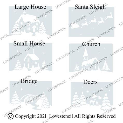 Large Christmas Village Window Stencils Set For Use With Snow Etsy