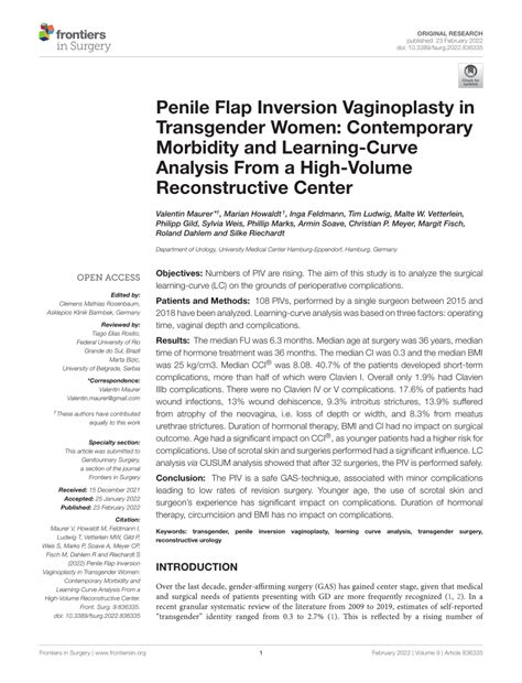 Pdf Penile Flap Inversion Vaginoplasty In Transgender Women Contemporary Morbidity And