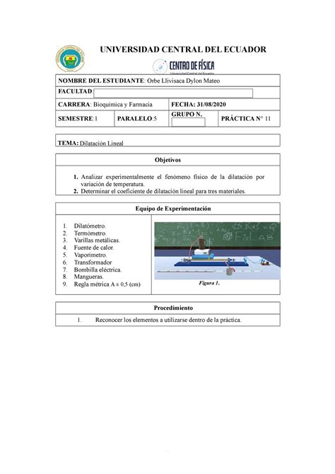 Informe De Fisica Dilatacion Lineal Compress Universidad Central Del