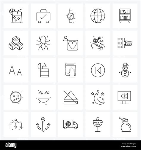 Isolated Symbols Set Of 25 Simple Line Icons Of Library World Globe