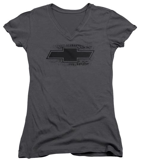 Chevy Juniors V Neck Shirt Chevrolet Bowtie Tire Tread Charcoal T Shirt