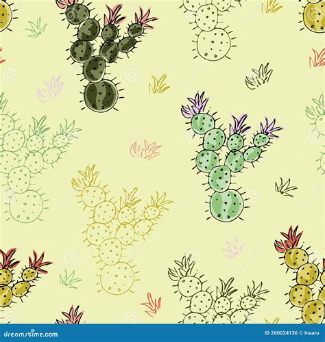 Seamless Pattern With Cute Cacti Stock Vector Illustration Of Houseplant Leaf 260034136