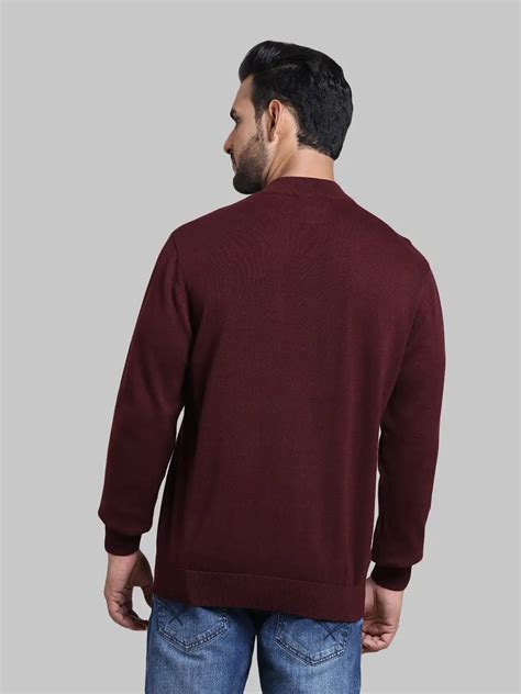 Men Maroon Tailored Fit Stripe Cotton Full Sleeve Henley Neck Collar S