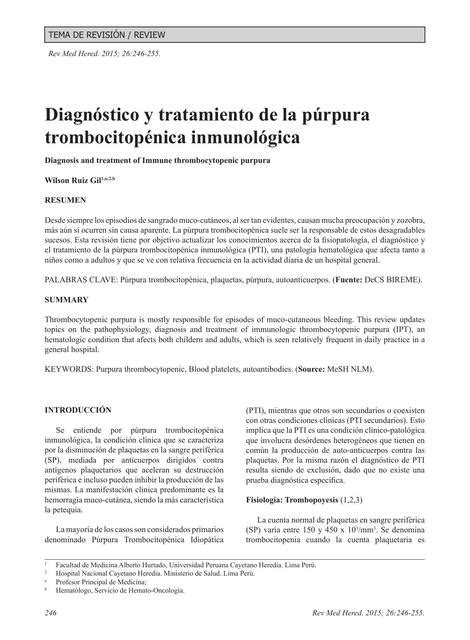 Diagnostico Y Tratamiento De La Purpura Trombocitop Nica Inmunol Gica