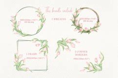 Watercolor Tulips Clipart Pink Flowers PNG Wreath Frame