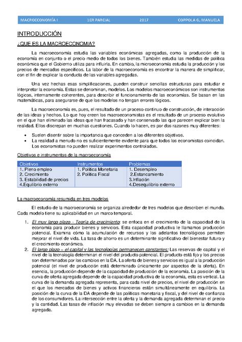 Resumen 1er parcial macro final INTRODUCCIÓN QUE ES LA MACROECONOMIA