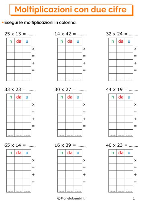 Moltiplicazioni Con Il Cambio Esercizi Per La Scuola Primaria
