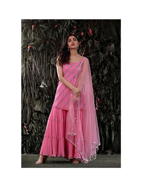 Pink Sleeveless Sharara Suit At Best Discounted Prices