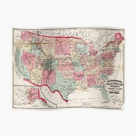 Vintage United States Map 1870 Poster For Sale By Bravuramedia