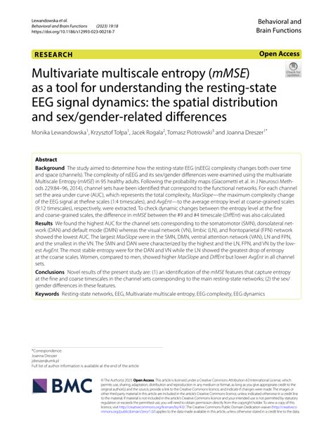 Pdf Multivariate Multiscale Entropy Mmse As A Tool For Understanding The Resting State Eeg