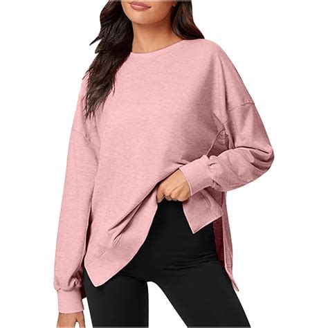 Womens Plus Size Sweatshirt Crew Neck Long Sleeve Casual Tops Side Slit