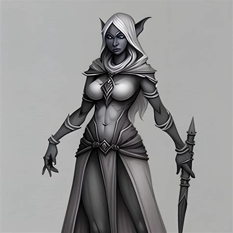 Drow Grey Elf Female Monk SFW Pencil Sketch Full Body Arthub Ai