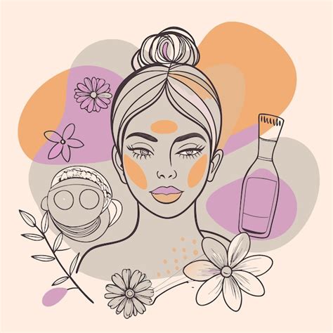 Un Dibujo De Una Mujer Con Flores Y Una Botella De Perfume Vector