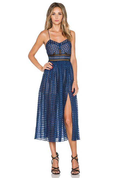 Self Portrait Box Pleated Cami Dress In Navy At Revolveclothing