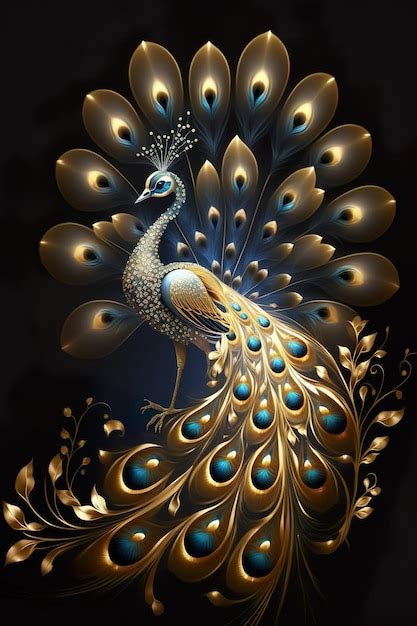 Premium Photo Modern Art Golden Peacock Oriental Luxury Style Generative Ai