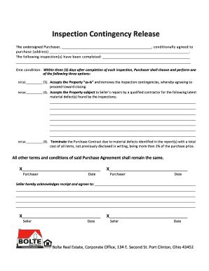 Fillable Online Inspection Contingency Releasedoc Fax Email Print