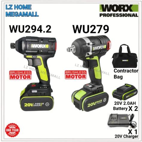 Worx Wu294 2 20v Brushless Impact Driver And Wu279 20v 12 7mm Brushless