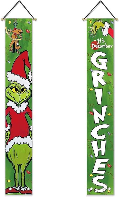 Grinch Christmas Porch Sign Christmas Porch Banner Decorations Merry