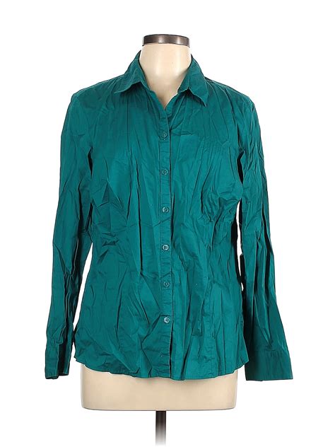 Croft And Barrow Solid Teal Long Sleeve Button Down Shirt Size Xl 41