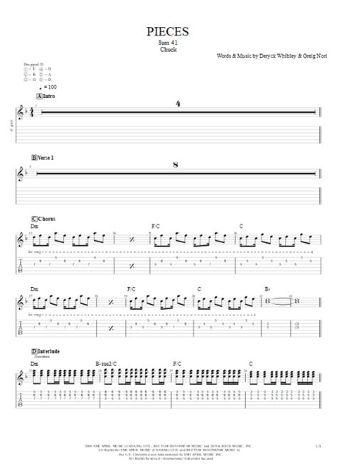 Tablature Pieces De Sum Guitar Pro Guitares Et Piste D