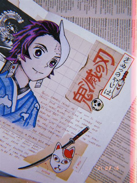 Anime Journal Spread With Tanjiro Kamado From Demon Slayer With Katana