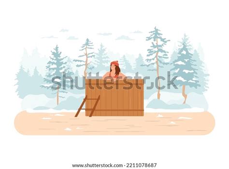 Woman Hot Bath Winter Forest Wooden Stock Vector Royalty Free 2211078687 Shutterstock