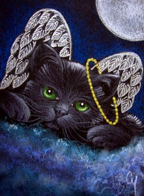 Black Angel Kitty Cat I Miss You Too 2 Angel Cat Black Cat Art Cats