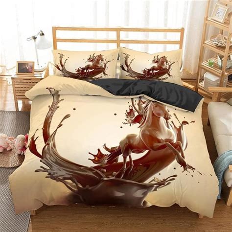 Housse De Couette 240 X 260 Cm Cheval En Chocolat Literie Parure De Lit