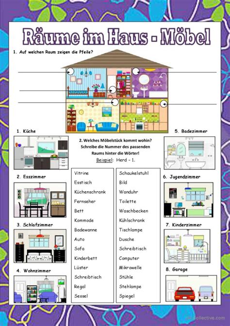 Räume im Haus Möbe English ESL worksheets pdf doc