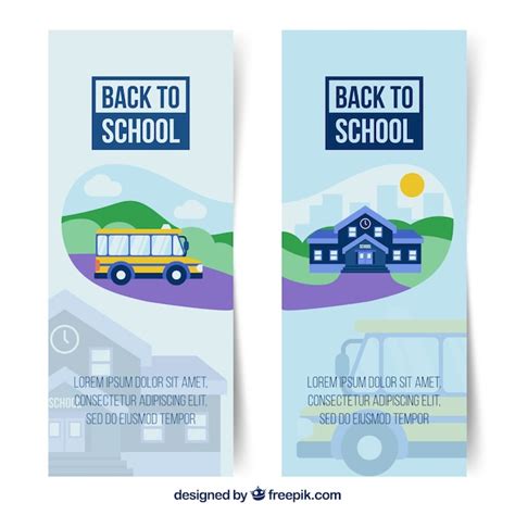 Free Vector Back To School Banners With Bus And School