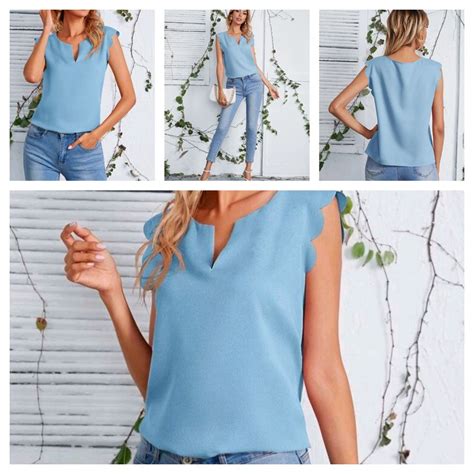 Shein Emery Rose Notched Neck Scallop Trim Top Women S Fashion Tops