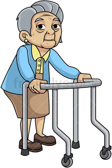 Old Woman With Walking Stick Cartoon Vector Clipart Friendlystock