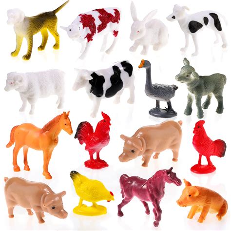 Buy 16 Pcs Farm Animal Figurines Small Realistic Plastic Farm Animal Figures Assorted Miniature ...