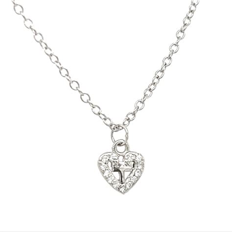 Silver First Communion Necklace Heart Cross Fallers Ie Fallers