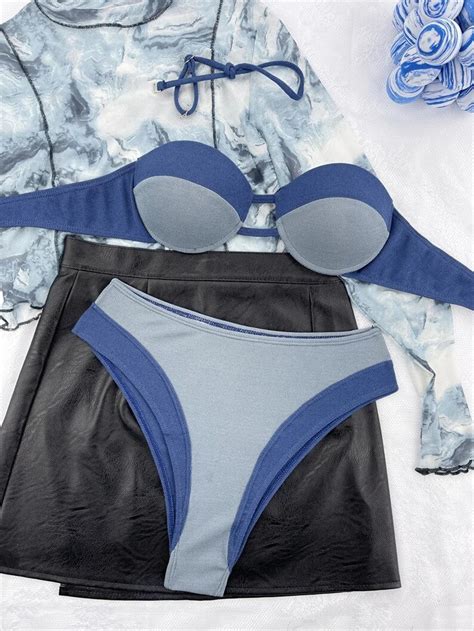 Para Praia Patchwork Halter Bikini 2024 Sexy Hollow Out Swimwear Women