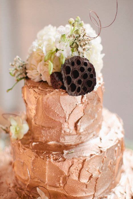 Metallic Rose Gold Wedding Cake Photo Source Smitten Magazine