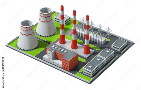 3d Illustration Model Of A Coal Fired Power Plant Isometric View 3d