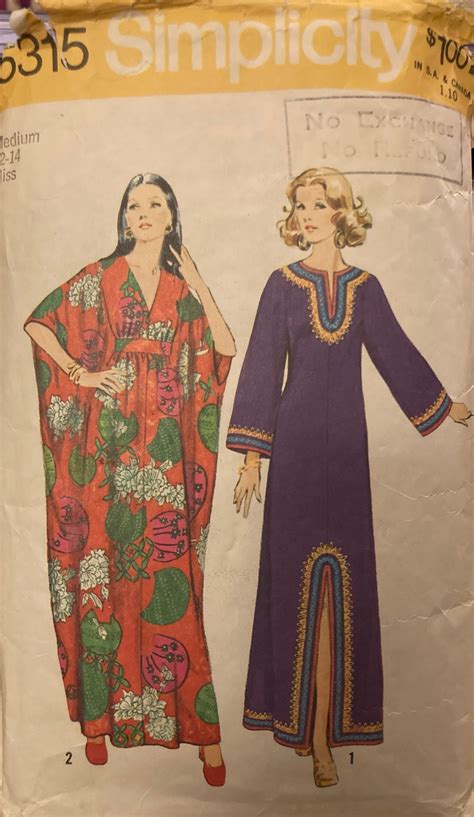 Vintage Sewing Pattern 1972 Misses Ankle Length Caftans Two Styles Mrs Roper 1970s Leisure Wear