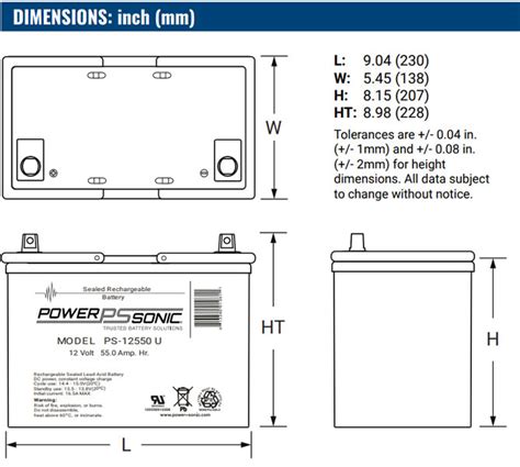 POWER SONIC PS 12550B 12 Volt 55 AH