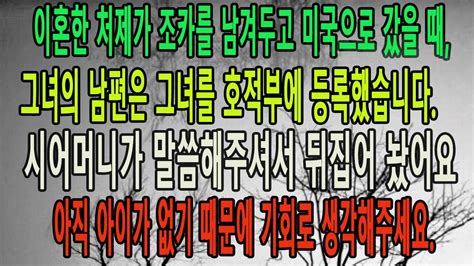 실화 사연 이혼한 시누이가 조카를 남겨두고 미국으로 떠나자 남편이 자기 호적에 올렸습니다 아이가 없는 나에게 기회라며