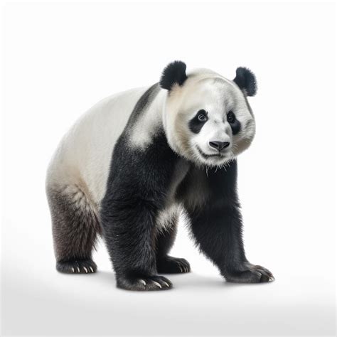 Um urso panda está parado na frente de um fundo branco Foto Premium