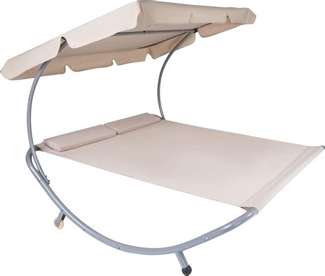 Patio Double Chaise Lounge Bed With Adjustable Canopy Outdoor Hammock