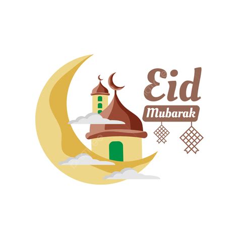 Eid Mubarak Mosque Vector Art PNG Moon And Flat Style Mosque For Eid