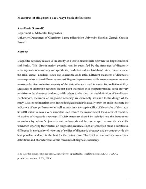 Measures Of Diagnostic Accuracy Basic Definitions