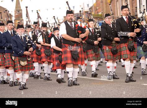 Scottish Traditional Music Bag Pipers Pipe Band Marching Down Annan