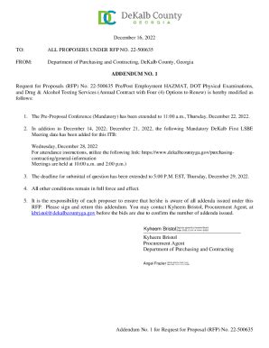 Fillable Online Addendum No 1 For Request For Proposal RFP No 22