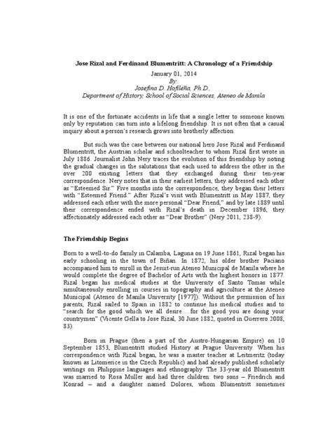 Jose Rizal And Ferdinand Blumentritt Pdf Manila Philippines