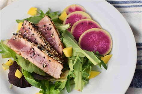 Sesame Crusted Ahi Tuna Salad With Ginger Dressing Gluten And Soy Free The Dizzy Cook