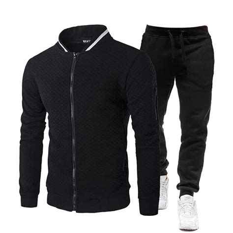 New Autumn Solid Color Men Sets Zipper Fly Hoodies Set Fleece Stand