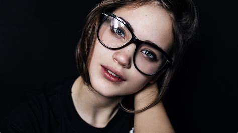 Open Mouth Women With Glasses Model Blue Eyes Face Brunette Women Glasses Fake Glasses